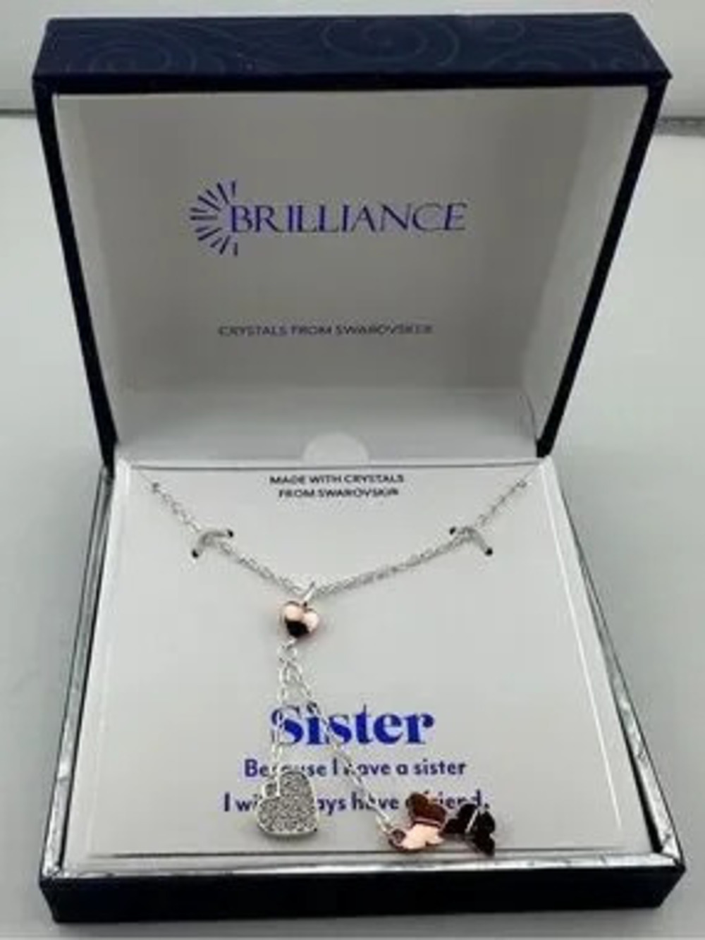 Swarovski Silver Necklace with Rose Gold Heart Accents
